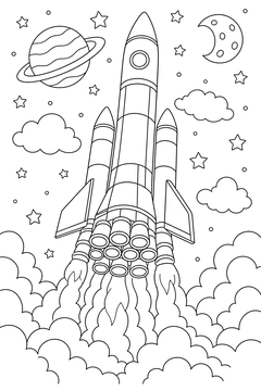 Rocket With a Nozzle Cluster line art