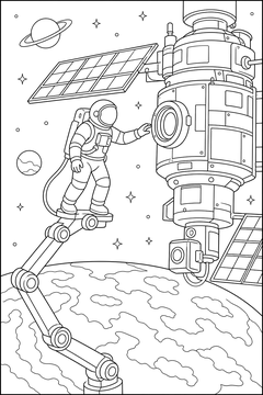 Astronaut Riding a Robotic Arm line art