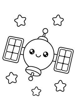 Kawaii Satellite With Stars line art