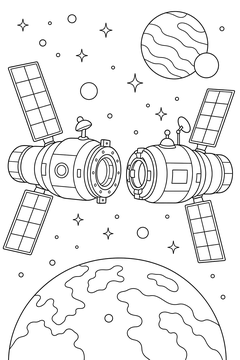 Two Satellites Docking line art