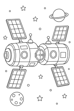 Station With Two Joined Modules line art