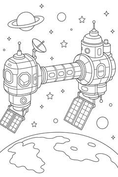 Station With a Docking Tunnel line art