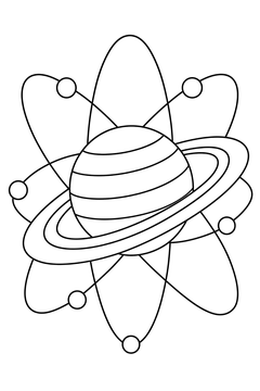 Planet and Atom Motif line art