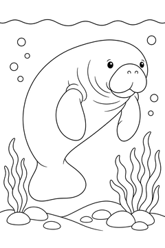 Manatee Swimming line art