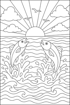 Ocean Sunrise line art