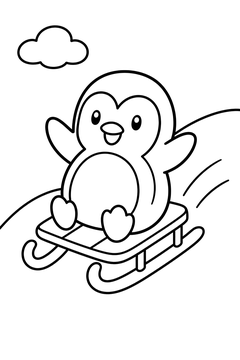 Penguin on a Sled line art