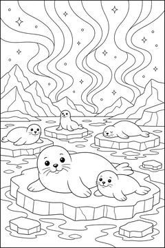 Seals Under the Aurora line art