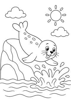 Seal Sliding Into the Sea line art