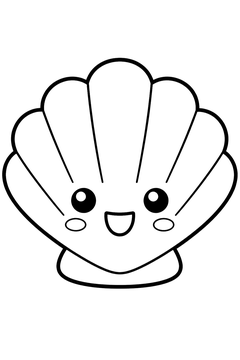 Kawaii Smiling Scallop line art