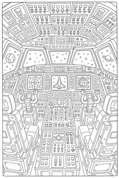 Shuttle Cockpit Interior line art