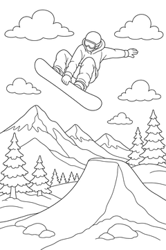 Snowboard Big Jump line art