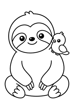 Sloth With a Bird line art