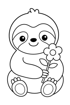 Sloth With a Flower line art