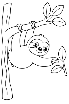 Sloth Reaching for a Leaf line art
