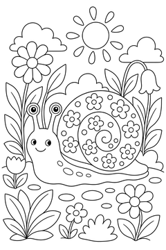 Snail With a Flowered Shell line art