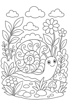 Snail With a Wave-Patterned Shell line art