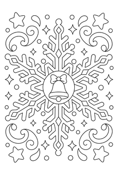 Snowflake With Bell Center Motif line art