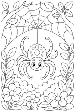 Spider Descending a Long Thread line art
