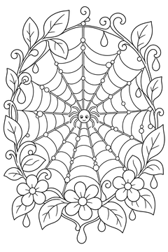 Web With Dewdrop Clusters line art