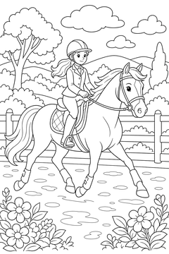 Horse Riding Trot line art