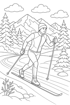 Cross-Country Skiing line art