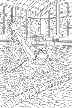 Backstroke - line-art coloring page