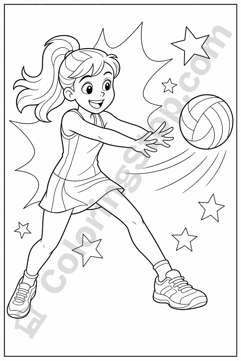 Netball Chest Pass - line-art coloring page
