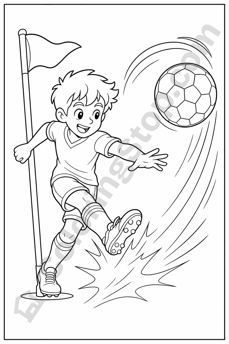 Soccer Corner Kick - line-art coloring page