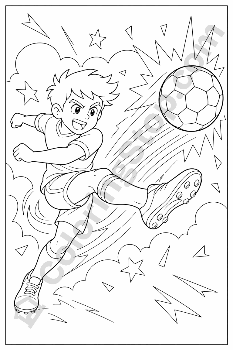 Soccer Long-Range Shot - line-art coloring page