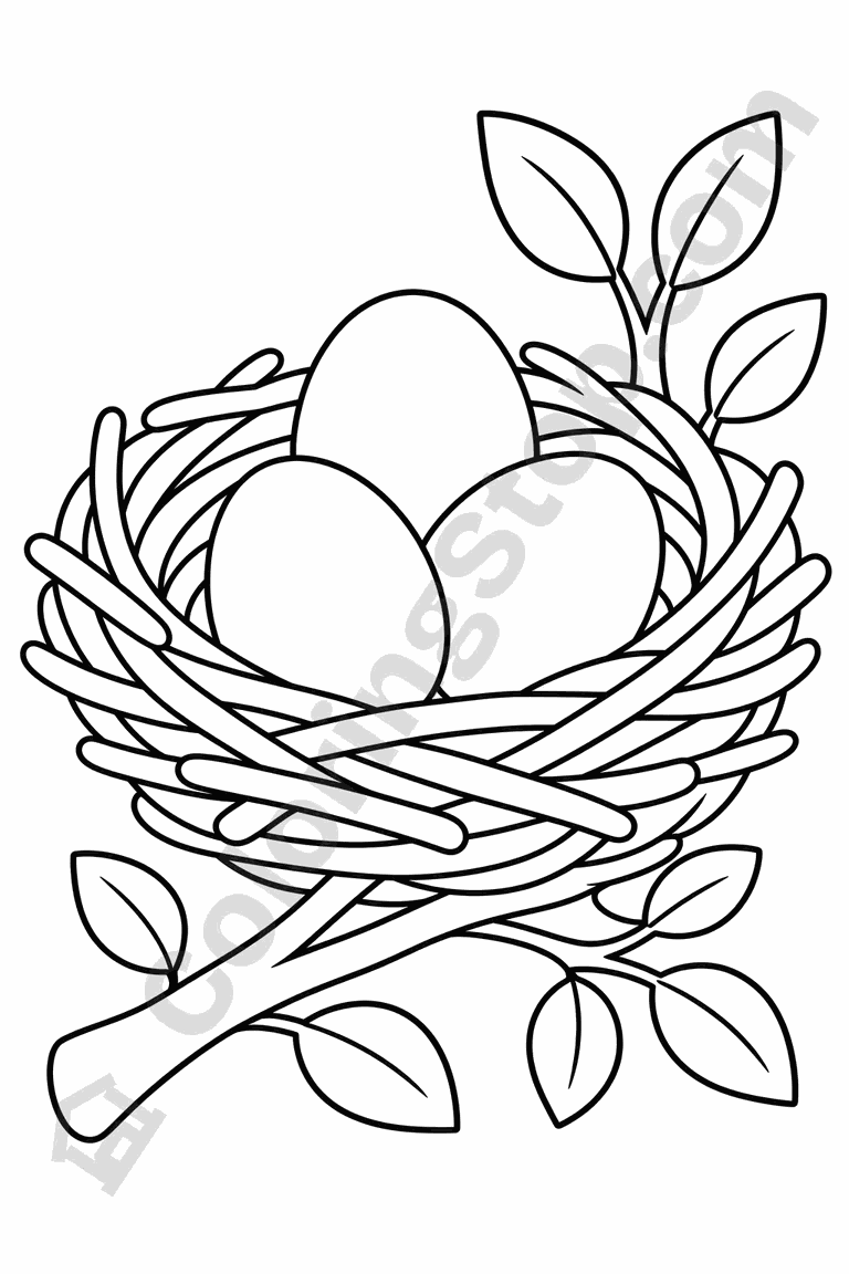 Nest With Three Eggs - line-art coloring page