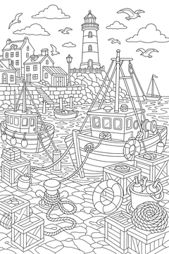 Detailed Harbor line art