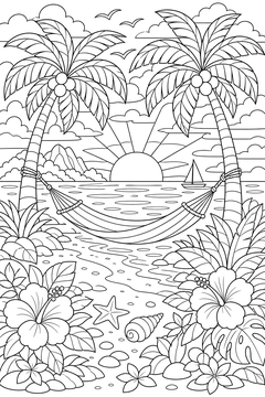 Tropical Island line art