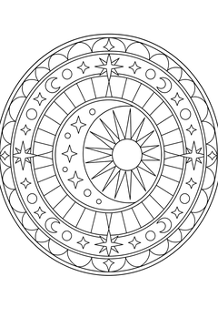 Crescent and Rays line art