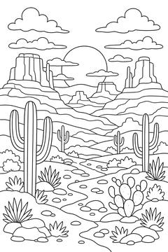 Sunset Desert Mesa line art
