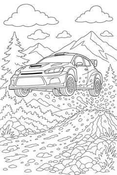 Rally Car Jump - line-art coloring page