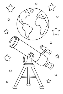 Telescope and a Round Planet line art