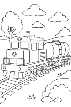 Freight Train With a Tanker line art