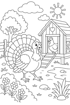 Turkey and Coop line art