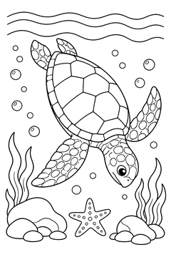 Turtle Diving Down line art