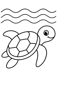 Turtle With Simple Waves line art