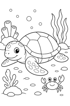 Turtle With a Small Crab line art