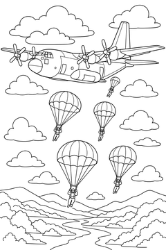 Paratrooper Plane line art