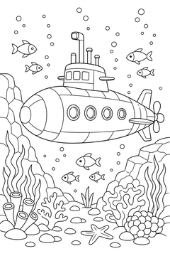 Submarine Underwater line art