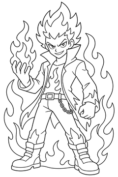 Flame-haired Antihero With A Fierce Confident Look line art