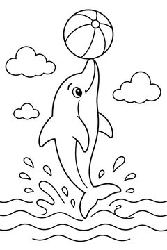 Dolphin Balancing a Ball line art