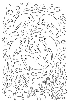 Dolphins Swimming in a Circle line art