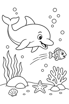 Dolphin Chasing a Fish line art