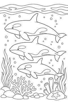 Pod of Orcas line art