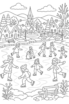 Ice Skating Pond line art