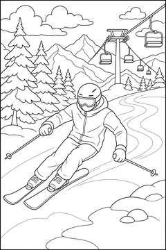 Skier on the Slope line art